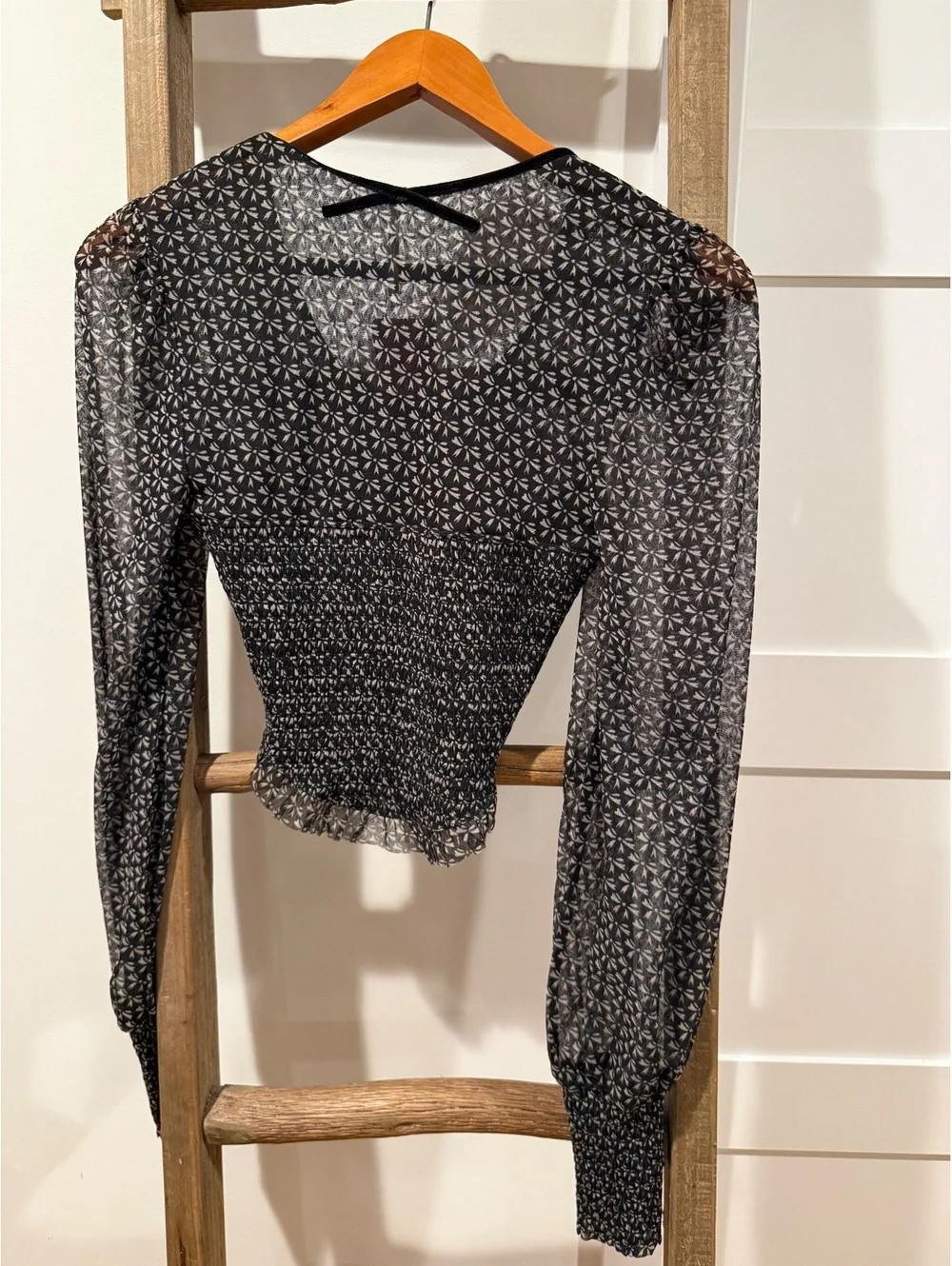 FREE PEOPLE Dottie Printed Long Sleeve Knit sheer Crop Top